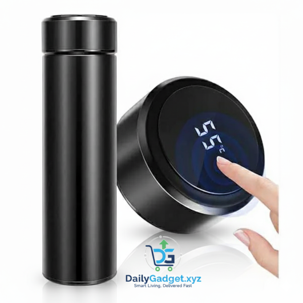 Smart Touch Screen Stainless Steel Vacuum Flask – 500ml Temperature Display Bottle - Black
